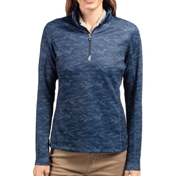 Cutter & Buck Traverse Camo Print Stretch Quarter Zip Womens Pullover Thumbnail